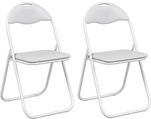 vidaXL Klappstuhl 2 pcs Weiß und Grau 48 x 43,5 x 81 cm Kunstleder, Moderner klappbarer Esszimmerstuhl, kompakt, Kunstleder, schaumstoffgepolstert, bequem, platzsparend, einfach zu lagern
