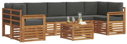 vidaXL Sofagarnituren 8 pcs Natur und Anthrazit Massivholz Akazie, Elegantes Garten-Sofa, modernes Lounge-Set für draußen, langlebige Terrasse, gemütliche Sitzmöbel