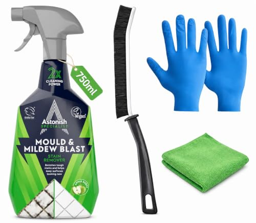 Mould Magic Mould Spray Bathroom Cleaner Cleaning Products Kit | Bundled with Nitrile Gloves, Crevice Grout Cleaner Brush, Microfibre Cloth, Black Mould Remover