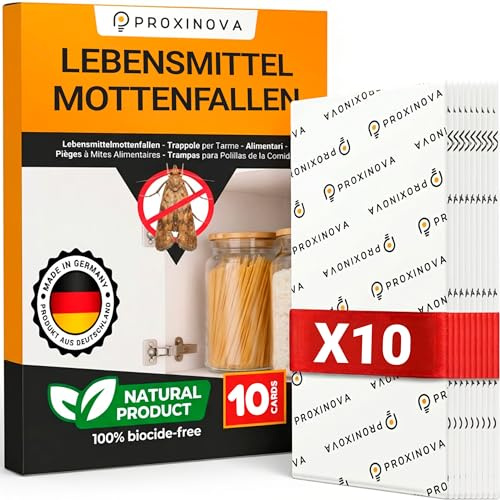 Proxinova Antitarme Alimentari con 10 Trappole Adesive per Farfalline Dispensa -Trappole Feromoni Farfalline per Monitoraggio Cucina E Cibo Senza Biocidi, 100% Naturale - Made in Germany