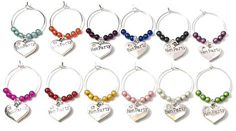 Libby's Market Place Set of 12 Handmade Hen Party Hen Night Hen Do Wine Glass Charms