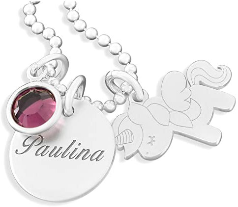 Silberkette Mädchen Einschulung Kette Einhorn Schmuck Gravur Kinderschmuck 925 Silber Namenskette Kinder Unicorn Geburtstag Kinderkette mit Namen Ketten Name personalisiert Pferde