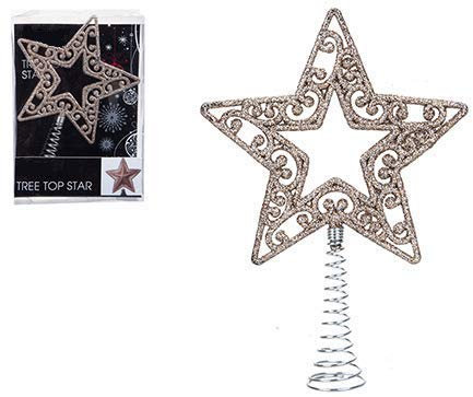 18cm Rose Gold Glitter Tree Top Star - Springy Base - Christmas Tree Decorations
