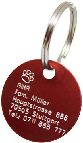 Hundemarke mit Gravur - ID Tag - Adressanhänger - Adressschild - Individuelle - Personalisiert - Diamantgravur (Rot-Matt)