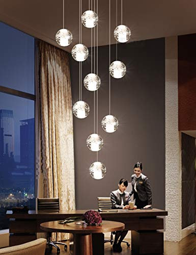 BDS lighting Lámpara LED de 10 Bolas de Escalera dúplex, lámpara Colgante Moderna de múltiples Bolas de Vidrio, lámpara Creativa de Restaurante, Estilo nórdico, lámparas Colgantes de 40x120 cm