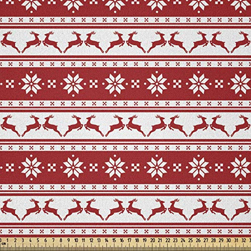 ABAKUHAUS Weihnachten Microfaser Stoff als Meterware, Winter-Rotwild-Schneeflocke, Deko Basteln Polsterstoff Textilien, 2M (230x200cm),Weiß Rubin