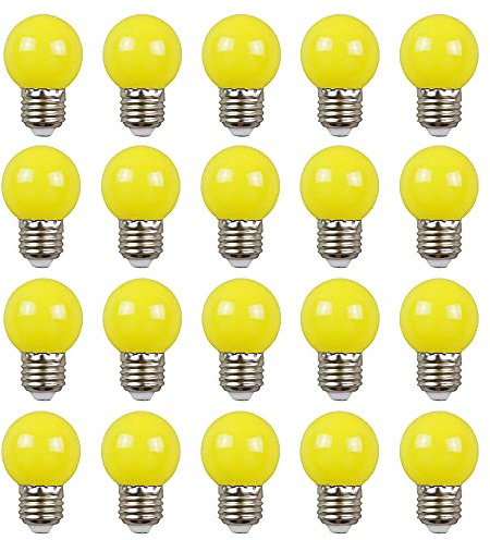 Farbige 2W E27 G45 LED Leuchtmittel, e27 Beleuchtung Glühbirnen, bunte glühbirnen für Hochzeit Halloween Weihnachten Party Bar, Wasserdichte Lichterkette für Innen und Außen Bereich, Gelb 20 Stück