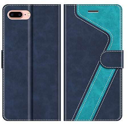 MOBESV Hülle für iPhone 8 Plus/iPhone 7 Plus Handyhülle, Lederhülle mit Kartenfach, Klapphülle mit Ständer, Flip Case Handytasche Schutzhülle, Blau