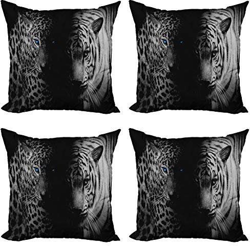 ABAKUHAUS Leopard Dekokissen Kissenbezug 4er Pack, Wilder Leoparden, Modern Accent Doppelseitiger Digitaldruck, 50 x 50 cm, Schwarz Weiß Blau