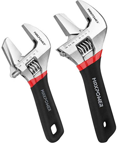MAXPOWER Adjustable Spanner Set, 2-in-1 Adjustable Wrench Set, Plumbing Wrench Pipe Wrench with Reversible Wide Opening Jaw (6/150mm and 8/200mm)