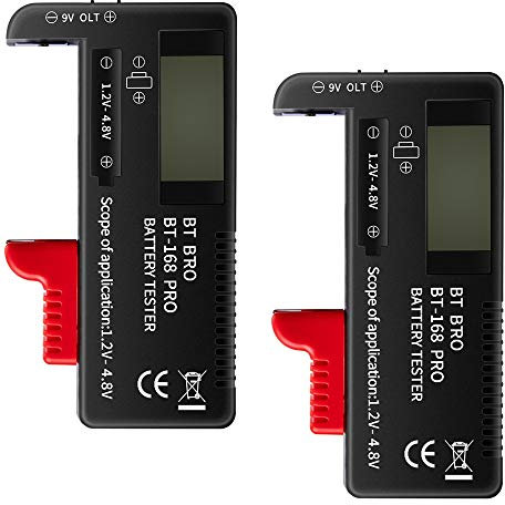 HunterBee Battery Tester 2PCS for 1.5V 3.7V 9V AA AAA Mini Cell C D 18650 Battery – Easy to Carry and Read Digit Indicates