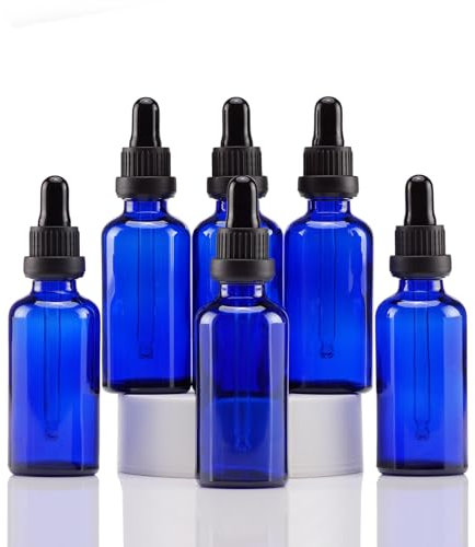 YIZHAO Flacon Compte Gouttes 50ml, Bleu Flacon Huile Essentielle Vide avec Pipette Verre, pour Huile Essentielle, Aromathérapie, Laboratoire, Massage, Cosmétique, Voyage - 6 Pcs