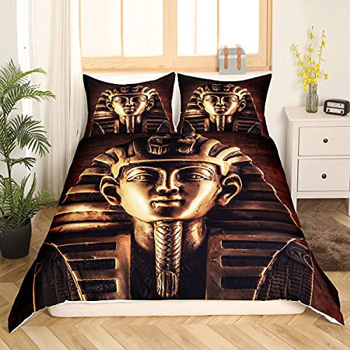Tbrand Pharao Adult Bettwäsche-Sets 135x200 Pharao Bedruckte Bettdecke Mikrofaser 3D Ancient Egypt Tribe Muster Dekor Bettbezug Ägyptische Pyramiden Bettbezug Weiche hautfreundliche Tagesdecke