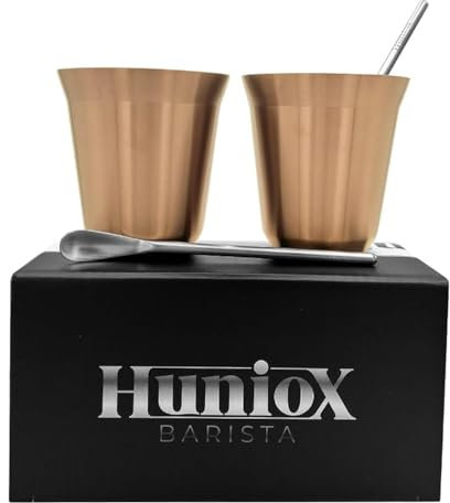 Huniox® Tazas Cafe – Taza Acero Inoxidable – Vaso Cafe – Taza Metalica – Taza Acero – Vasos Acero Inoxidable – Vaso Cafe – Taza de Cafe (PINK GOLD, 160 ML)