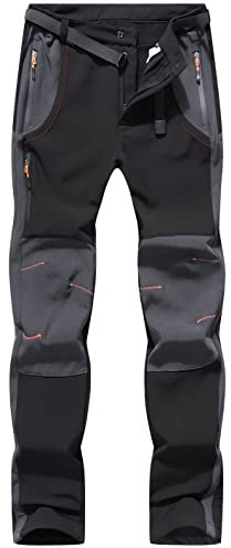 DAFENP Herren Wanderhose Skihose Wasserdicht Softshellhose Winddicht Winter Outdoorhose Snowboardhose Warm Gefüttert Trekkinghose MSKZ21035M-Black-L