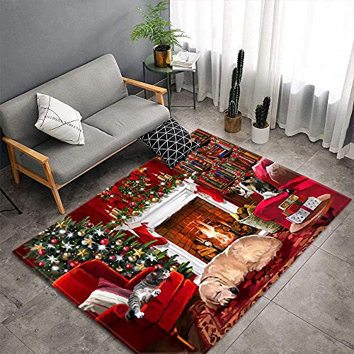 Morbuy Area Rugs Modern Carpets Living Room Rug, 3d Christmas Extra Large Size Soft Short Pile Rugs Anti Slip Washable Floor Mats for Bedroom Kids Room Decor (Christmas fireplace,100x120cm)