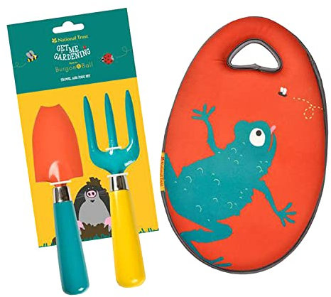 Burgon & Ball National Trust Kids Gardening - Kneeler (Red) & Fork & Trowel Tool Kit Set
