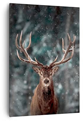 ARTTOR Leinwandbild 70x100 cm Wandbild Tiere - 4998 | Reh Winter Vertikal Groß Wanddekoration Wohnzimmer Schlafzimmer Wandkunst Wanddeko Wand Kunstdruck Küche Wall Decor ARTTOR