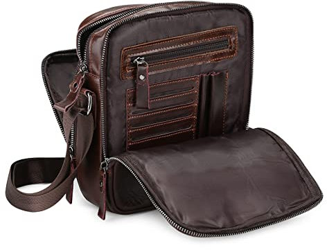 BAIGIO Men's Leather Shoulder Bag Vintage Small Ipad Messenger Bag Business Cross Body Bag Men Casual Hangbag Side Satchel Sling Crossbody Bag for Work Travel Daily, Brown