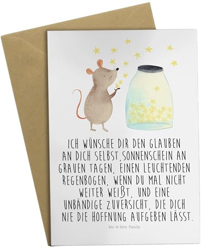 Mr. & Mrs. Panda Grußkarte Maus Sterne - Geschenk, Einladungskarte, Ansichtskarten, Schwangerschaft, Tiermotive, Tiere, Klappkarte, Träume, Geburt,