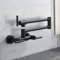 Black Pot Filler Faucet Wall Mounted Hot Cold Water Mixer Solid Brass Folding Sink Faucet with Double Joint Swing Arm and 3 Handles 2 Holes