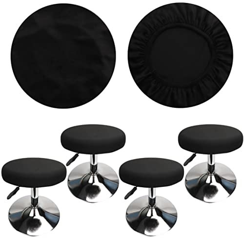 HuaLiSiJi Hockerbezug Rund Luxuriöser Stoff, Durchmesser 30-40cm, Rund Dehnbar Knitterfrei Waschbar Staubdicht Hocker Bezug (4 PCS Schwarz)
