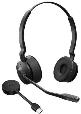 Jabra Engage 55 Schnurloses Stereo-Headset mit Link 400 USB-C DECT-Adapter - Mikrofon mit Geräuschunterdrückung, umfangreiche Reichweite - Für Google Meet und Zoom Zertifiziert - Schwarz