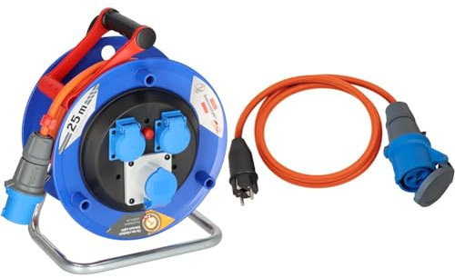 Brennenstuhl Garant Camping-Kabeltrommel/CEE 230V Kabeltrommel 25m(H07RN-F 3G2,5 Kabel in orange) & Camping Adapterkabel/CEE-Adapter mit Schutzkontakt-Stecker und CEE-Kupplung (1,5m Kabel in orange)