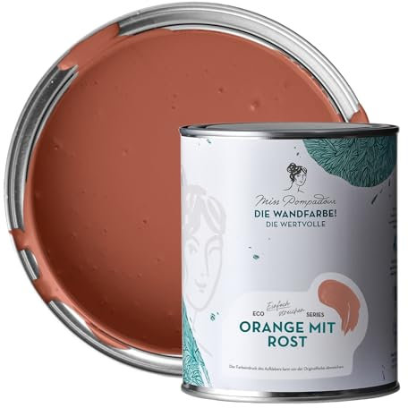 MissPompadour edelmatte Wandfarbe Orange mit Rost 1L - sehr hohe Deckkraft - geruchsneutrale, spritzfreie Farbe - atmungsaktive, wasserbasierte Innenfarbe/Deckenfarbe - Die Wertvolle