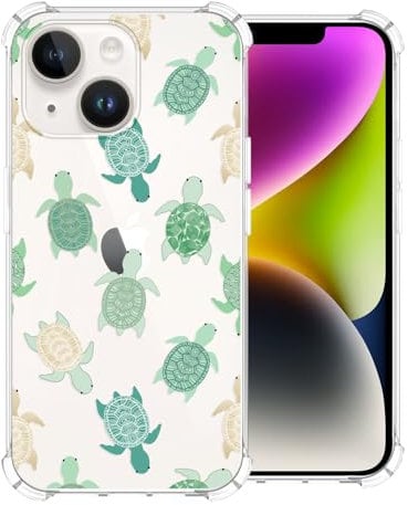CAROKI Clear Case for iPhone 14, Anti-Yellowing Turtle Pattern Bumper Protective Shockproof Soft Silicon Cover Case
