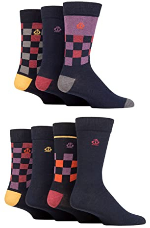 Jeff Banks Mens Recycled Cotton Patterned Socks Pack of 7 Checkered Navy 7-11