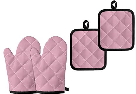 Dajingkj Lot de 4 gants de cuisine et maniques roses résistants à la chaleur et anti-chaleur