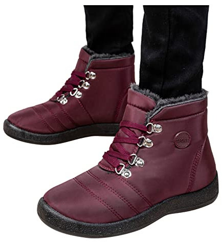 IQYU Stivali termici unisex, da cowboy, piatti, da equitazione, da donna, con gambo corto, imbottiti, da donna, Colore: rosso, 39 EU