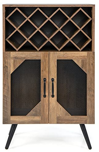 COSTWAY Cantinetta Portabottiglie in Legno, Credenza da Cucina con Portabottiglie Rimovibile, Portabicchiere e 2 Ante, Ideale per Cucina, Sala da Pranzo, Soggiorno