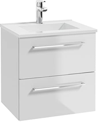 VBChome Badmöbel Set 50 cm Weiß Waschbecken mit Hängeschrank Waschtisch 2-Schubladen Soft Close- System Waschbeckenunterschrank Badezimmerschrank Badschrank