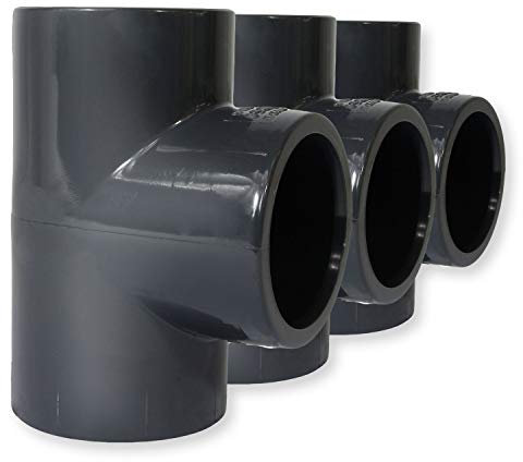 Paradies Pool PVC Fitting T-Stück Ø 50mm 90° mit Klebemuffen, PVC-U Muffe Rohrverbinder Rohr Schlauch Klebefitting zum verkleben, Qualität aus Europa, Menge: 3 Stück