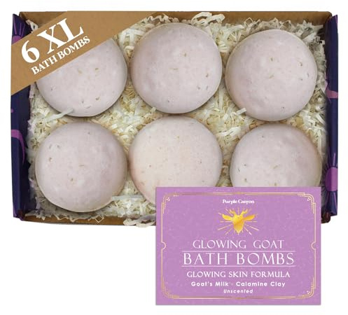 Purple Canyon Glowing Goat Natural Bath Bombs | Skin Moisturizing Goat Milk with Pink Calamine Clay for Sensitive Skin | Fragrance Free Handmade Bath Bombs for Skin Care