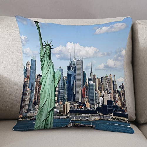 Kissenbezug 50 x 50 cm,New York, Freiheitsstatue im Hafen von NYC Urban City Print Wahrzeichen der,Dekor Kissenhülle Kissenbezüge mit Verstecktem Reißverschluss, Couchkissen,Sofakissen Kopfkissenbezug