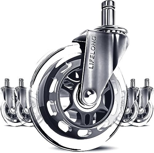 Bürostuhl Rollen 5er Set, Bürostuhl-Räder Ersatzrollen für Teppich- und Parkettböden, Strapazierfähige Bürostuhlrollen Ersetzen Bodenschutzmatten, 11x22mm, Silber
