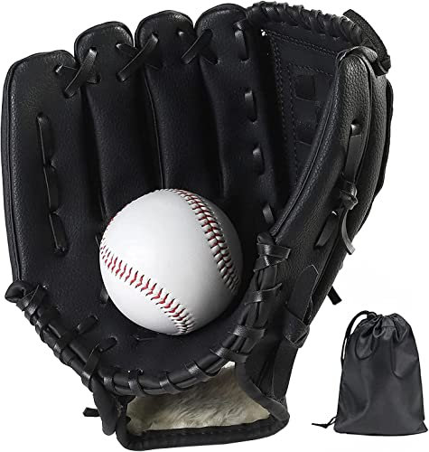 LeapBeast Mano Destra Guanti da Baseball, Brocca Softball Guanti con Morbido Baseballs- Solido PU Ispessimento per Bambini/Ragazzi/Adulti Professionale Baseball Guanto (10.5, Nero)