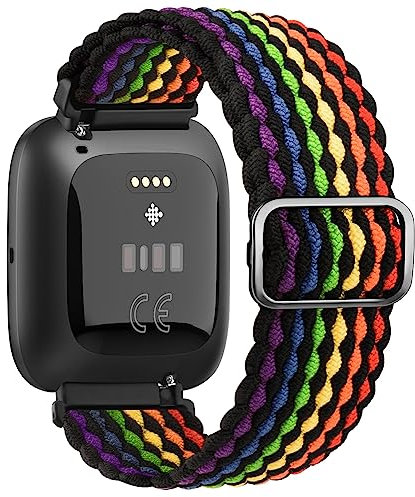 Tobfit für Fitbit Versa 2 Armband/Fitbit Versa Armband für Herren Damen, Geflochtenes Elastic Sport Dehnbarer Ersatzarmband Kompatibel für Fitbit Versa 2/Versa/Versa Lite/Versa 2 SE(Schwarz-Bunt)