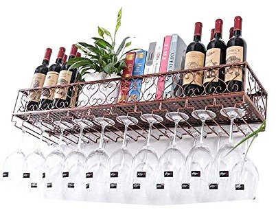 Botellero de pie, soporte de pared de metal para botellas de vino |Soporte para copa de vino suspendido |Portabotellas de vino vintage |Vinoteca rústica de pared para vino |Estante de almacenamiento
