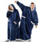 Übergroße Hoodie Decke, Blanket Hoodie, Damen Herren Flanell Sherpa Warme Komfortable Kuschel Pullover Mit Ärmel Tragbar Ganzkörperdecke, Geeignet für Erwachsene, Jugendliche Navy