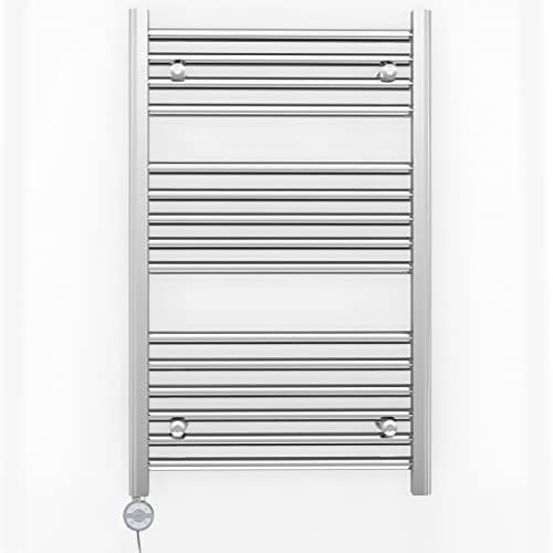 Myhomeware 550mm Wide Curved Chrome Electric Bathroom Towel Rail Radiator With Thermostatic Electric Element UK Pre-Filled (550 x 800 mm (h), MOA Thermostatic Element)