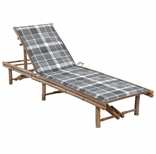 ZEYUAN Chaise Longue de Jardin avec Coussin Bambou,Lit De Repos D'Extérieur,Chaise Longue De Jardin,Bain De Soleil Jardin Exterieur