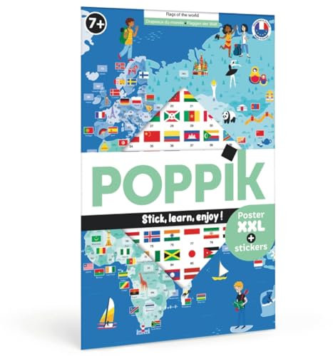 Poppik - Les drapeaux du monde: 1 poster + 200 stickers repositionnables