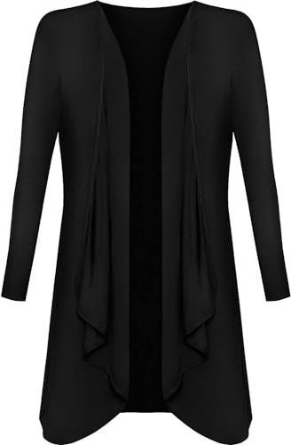 Brezza Long Cardigans for Women UK Plus Size Ladies Waterfall Open Front Top Black Size 12-14