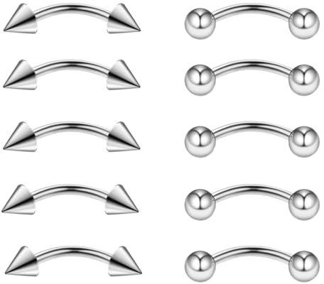 Gojewen 10stk Curved Barbell Silber Augenbrauenpiercing Lippenpiercing 10mm Edelstahl Piercing Nase Lippe Augenbrauen Helix Rook