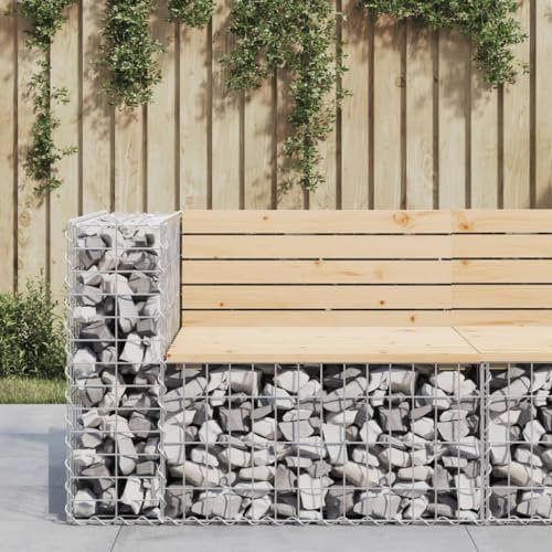 Homgoday Banc de jardin en gabion avec assise - 92 x 71 x 65,5 cm - En pin massif