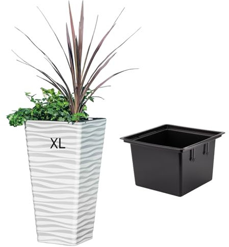 MELTOM Macetero Cuadrado con Inserto extraíble, Efecto Ondulado 3D, Elegante (Blanco, XL)